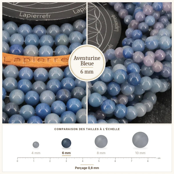 Perles bleues scintillantes en aventurine bleue 6 mm, pierre naturelle