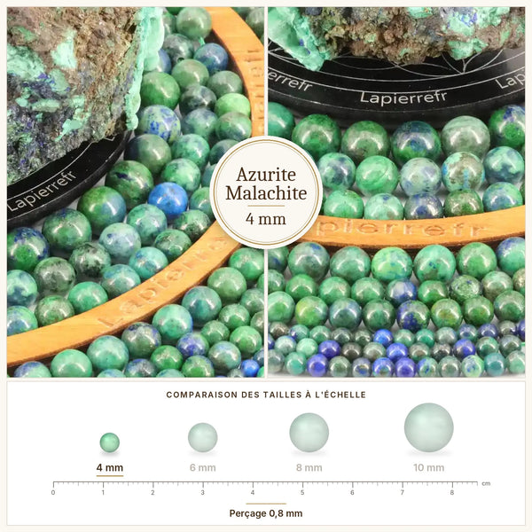 Perles bleues et vertes en azurite malachite de 4 mm