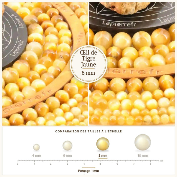 Perles brun doré chatoyantes en œil de tigre jaune 8 mm
