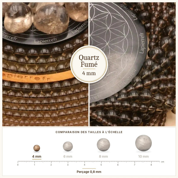 Perles brunes et grises en quartz fumé de 4 mm