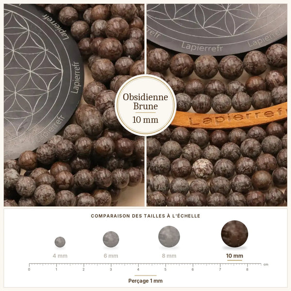 Grosses perles brunes et noires en obsidienne de 10 mm