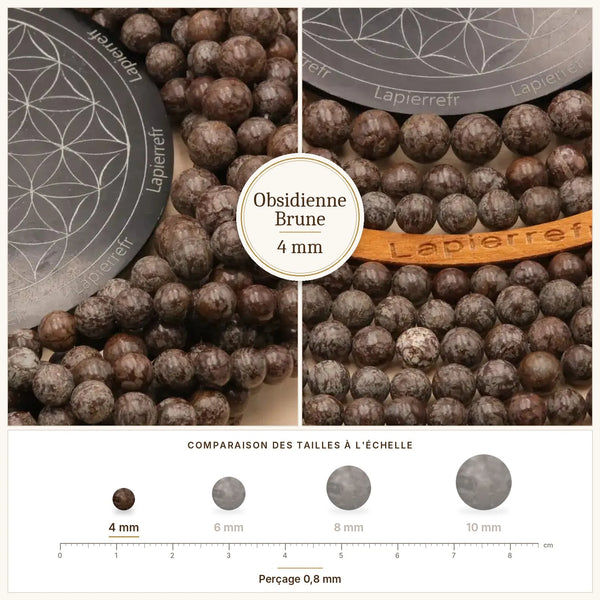 Petites perles brunes et noires en obsidienne de 4 mm