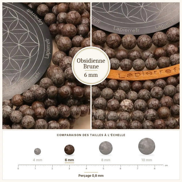 Perles brunes et noires en obsidienne naturelle de 6 mm