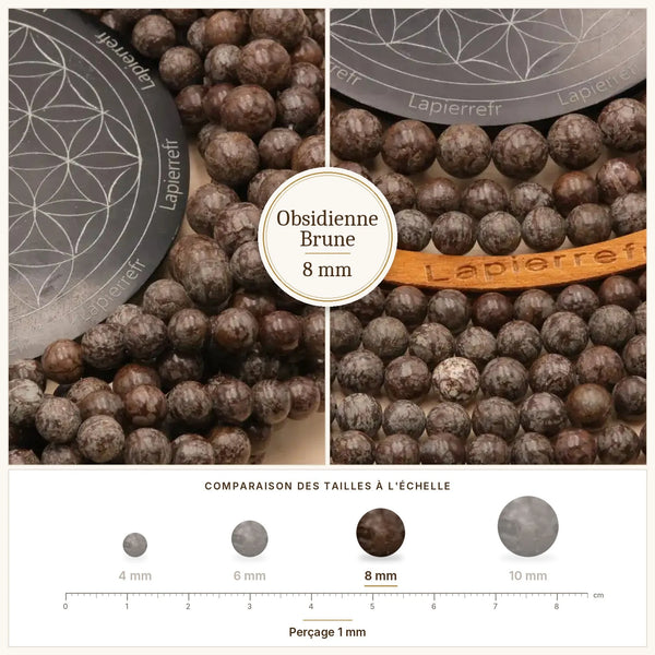 Perles brunes et noires d'obsidienne en pierre naturelle, 8 mm