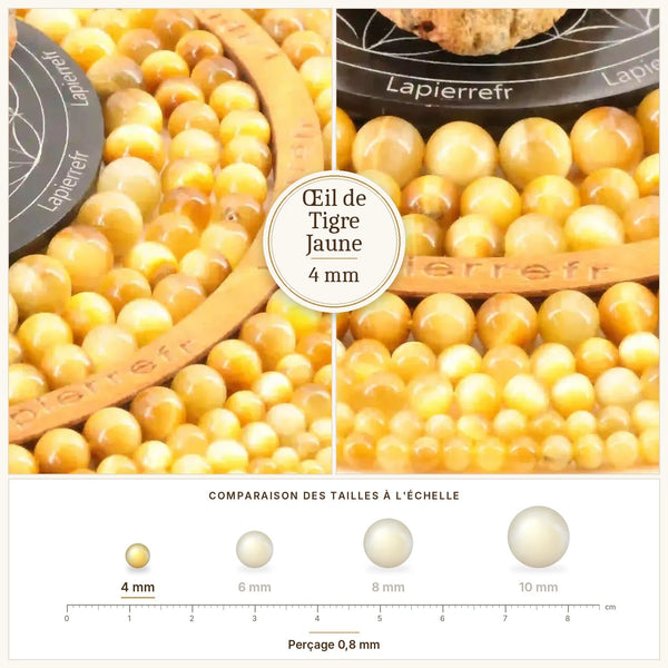 Perles dorées et brunes en œil de tigre jaune de 4 mm