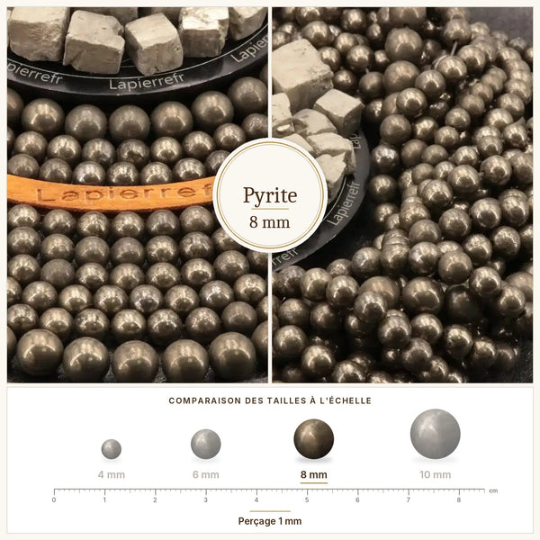 Perle dorée en pyrite naturelle de 8 mm, ronde et polie