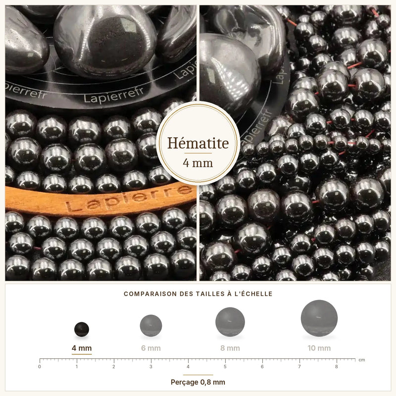 Fil de perles hématite rondes et polies en pierre naturelle