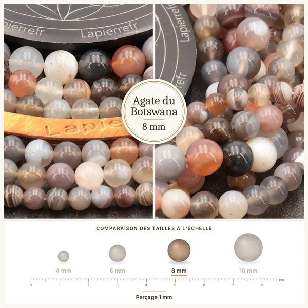 Perles gris rosé en agate du Botswana, pierre naturelle 8 mm