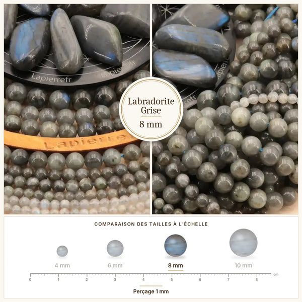Labradorite grise et bleue en perles rondes de 8 mm
