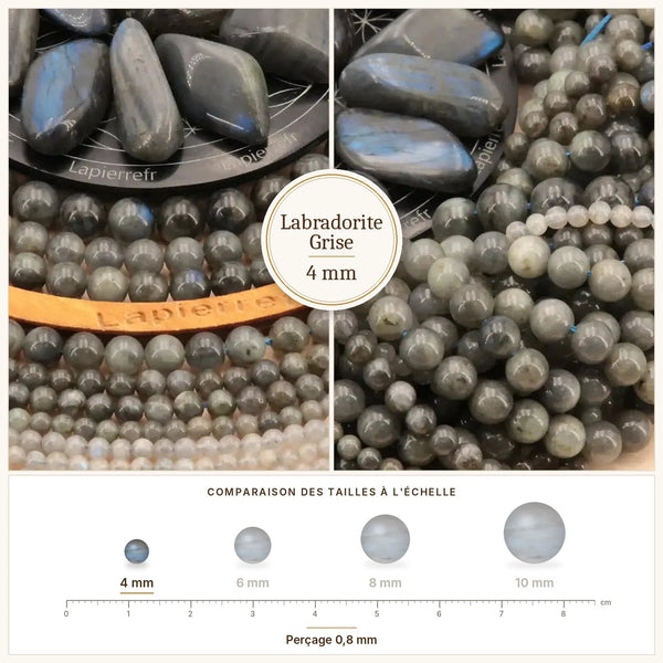 Perles grises aux reflets bleus en labradorite de 4 mm
