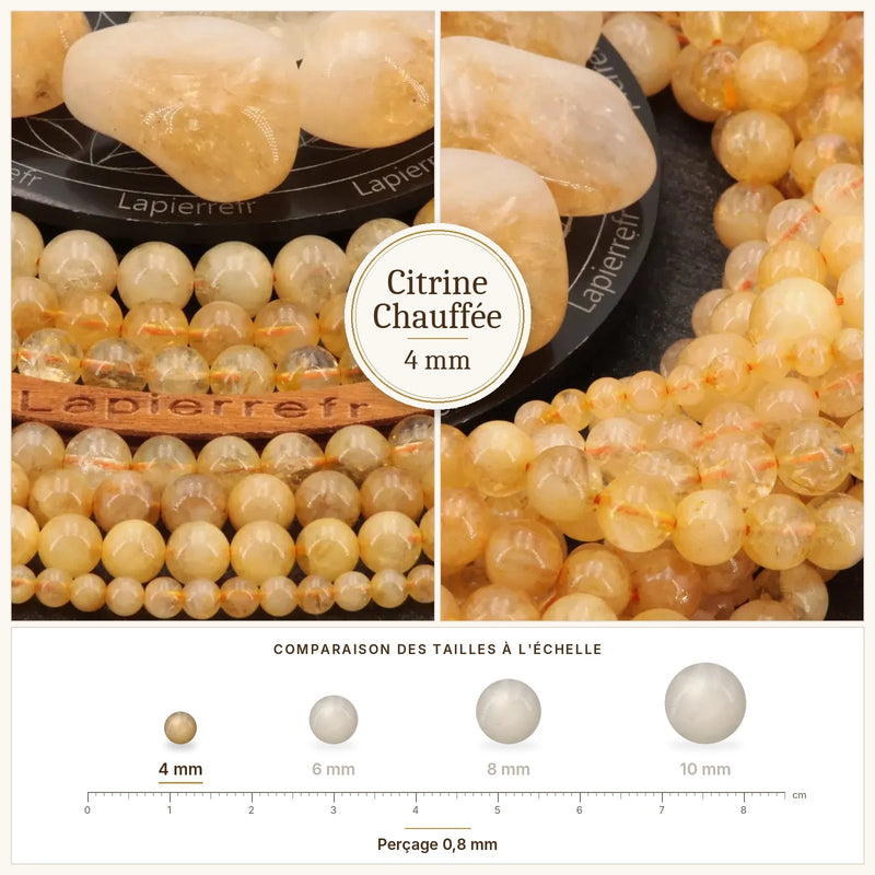 Fil de perles citrine chauffée rondes et polies en pierre naturelle