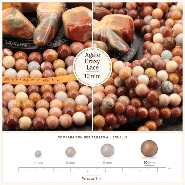 Grosses perles agate crazy lace 10 mm marron et blanches