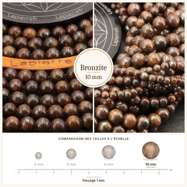 Grosses perles bronzite 10 mm marron à reflets bronze