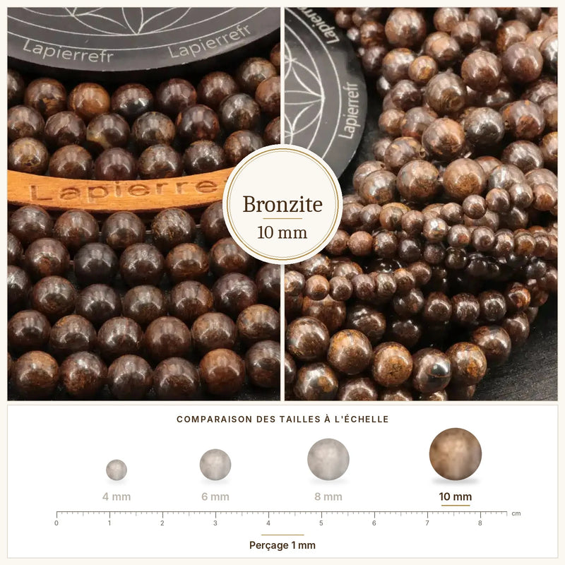 Fil de perles bronzite rondes et polies en pierre naturelle