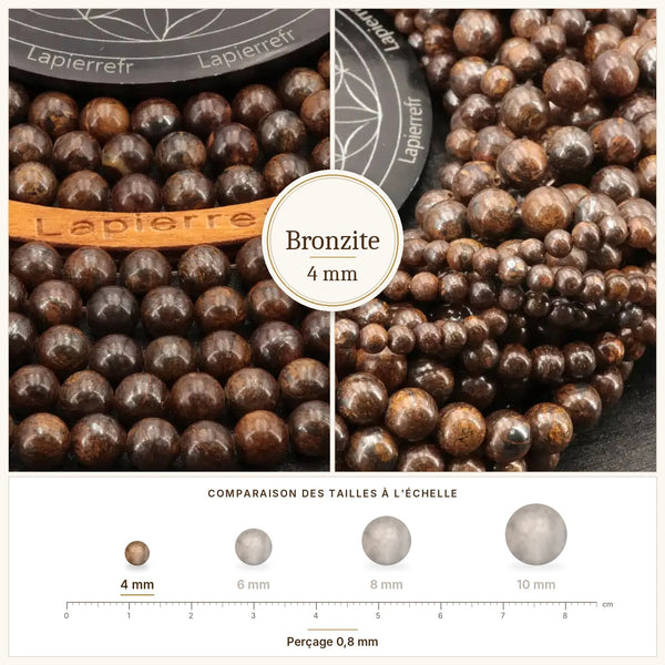 Petites perles bronzite 4 mm marron à reflets bronze en pierre naturelle