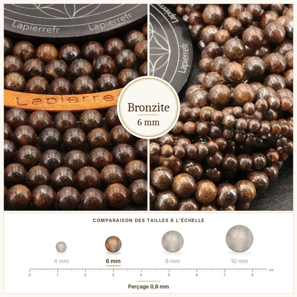 Perles bronzite 6 mm marron à reflets bronze en pierre naturelle