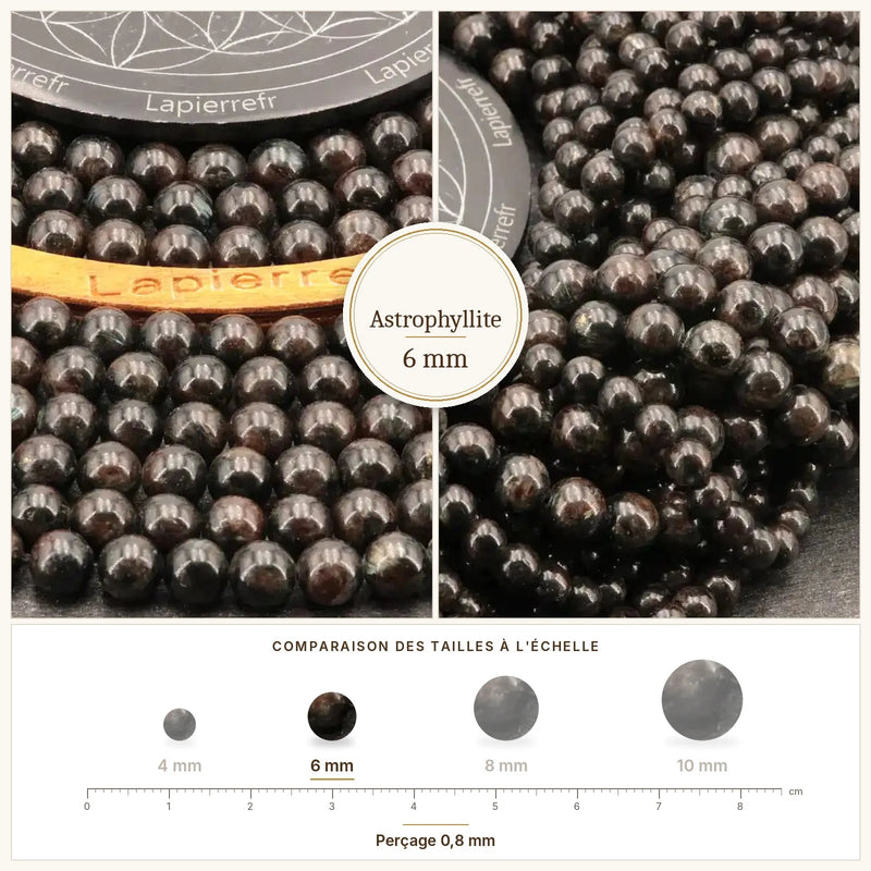 Fil de perles astrophyllite rondes et polies en pierre naturelle