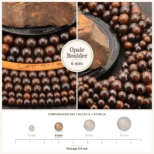 Perles marron veinées de bleu en opale boulder 6 mm