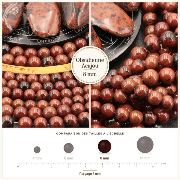 Perles rondes marron et noires en obsidienne acajou de 8 mm