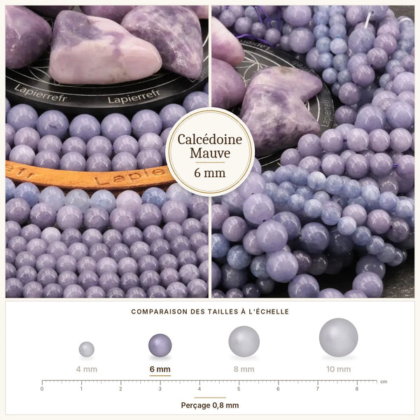 Perles mauves en calcédoine mauve 6 mm, pierre naturelle