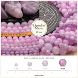 Grosses perles Lépidolite Mauve 10 mm, Qualité AAA
