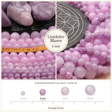 Perles Lépidolite Mauve 6 mm en pierre naturelle, Qualité AAA