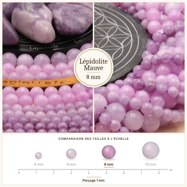Perles mauves pailletées en lépidolite mauve de 8 mm pour bijoux