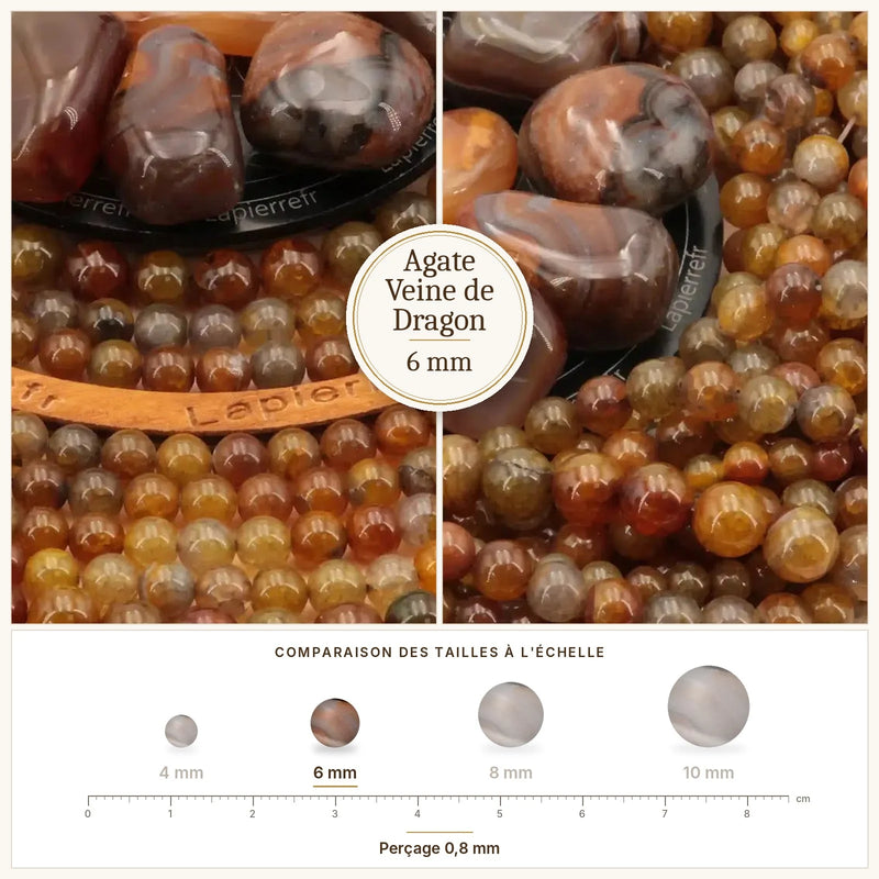 Fil de perles agate veine de dragon rondes et polies en pierre naturelle