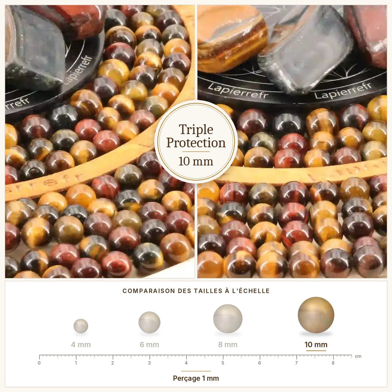 Fil de perles triple protection rondes et polies en pierre naturelle