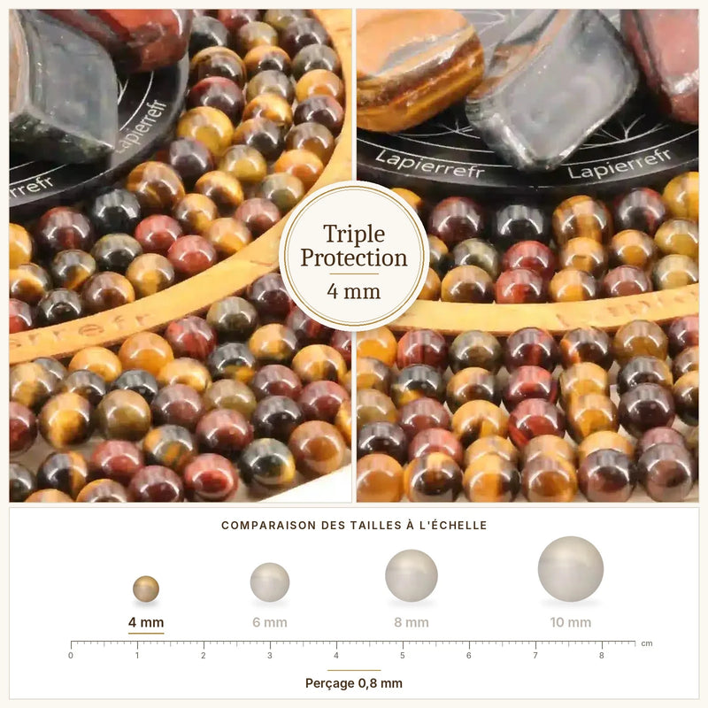 Fil de perles triple protection rondes et polies en pierre naturelle