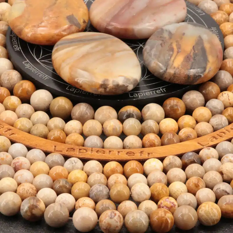 Perles d'Agate Chrysanthème rondes en 4, 6, 8 et 10 mm, pierre naturelle à motifs floraux pour bijoux