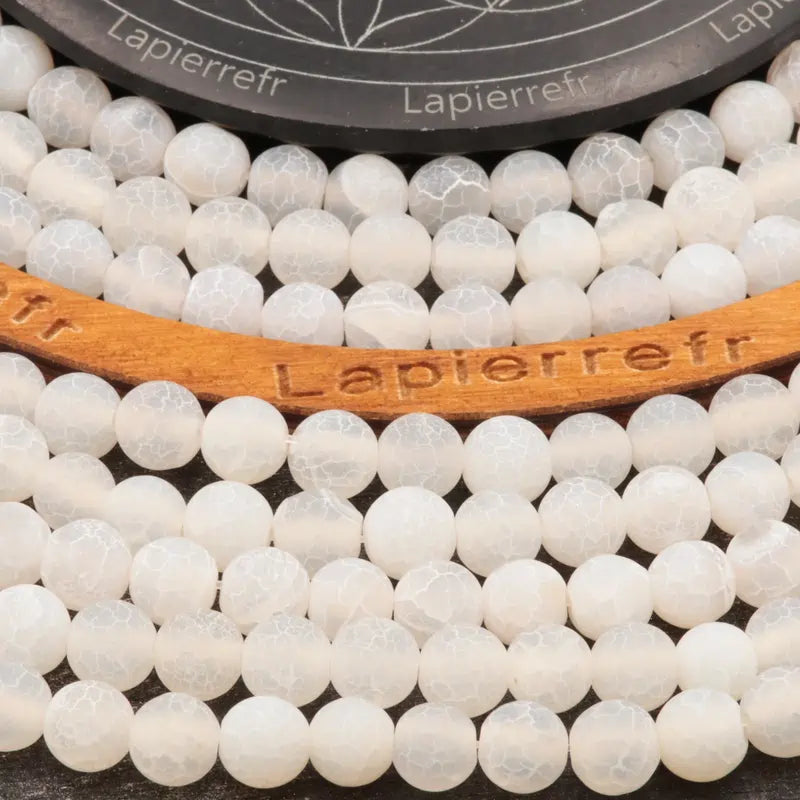 Fil de perles d'Agate Blanche craquelée, pierre naturelle ronde de qualité AA+ pour création de bijoux