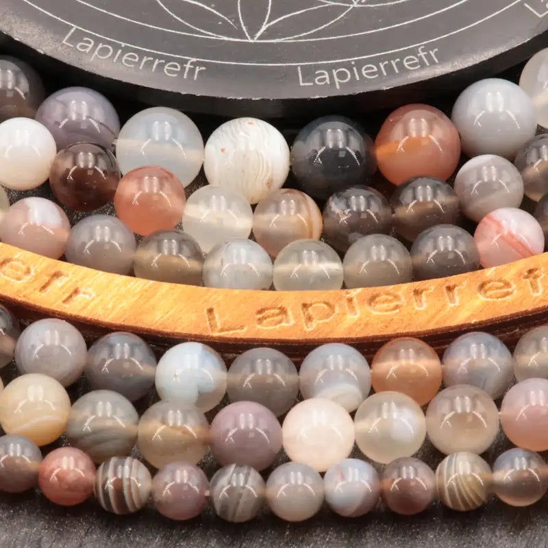 Perles d'Agate Botswana rondes en 6, 8 et 10 mm, pierre naturelle aux rubans gris-rosé pour bijoux
