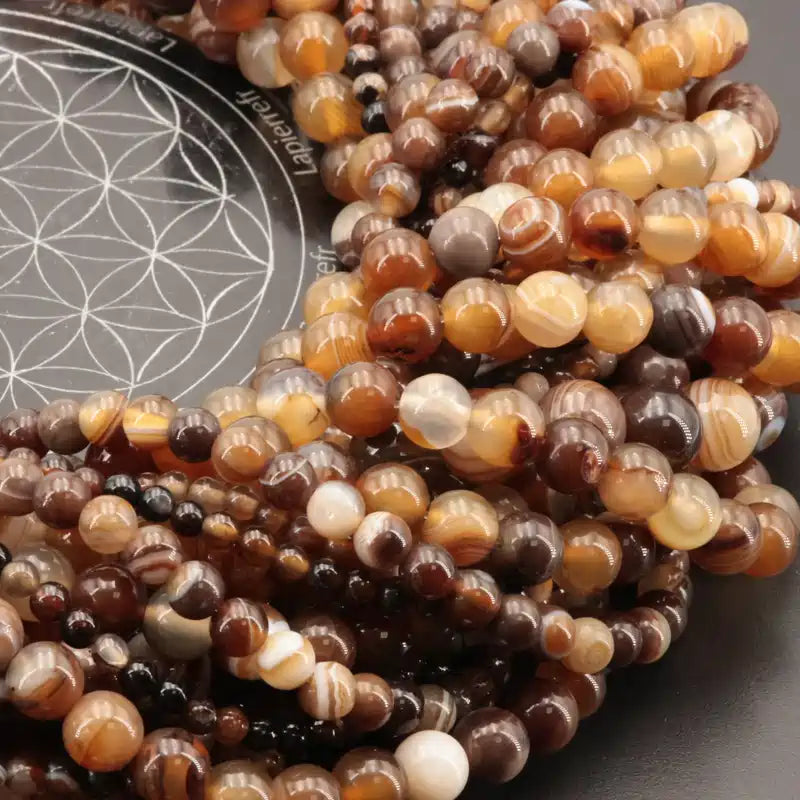 Perles rondes d'Agate Marron en vrac, pierre brune pour bracelet et collier