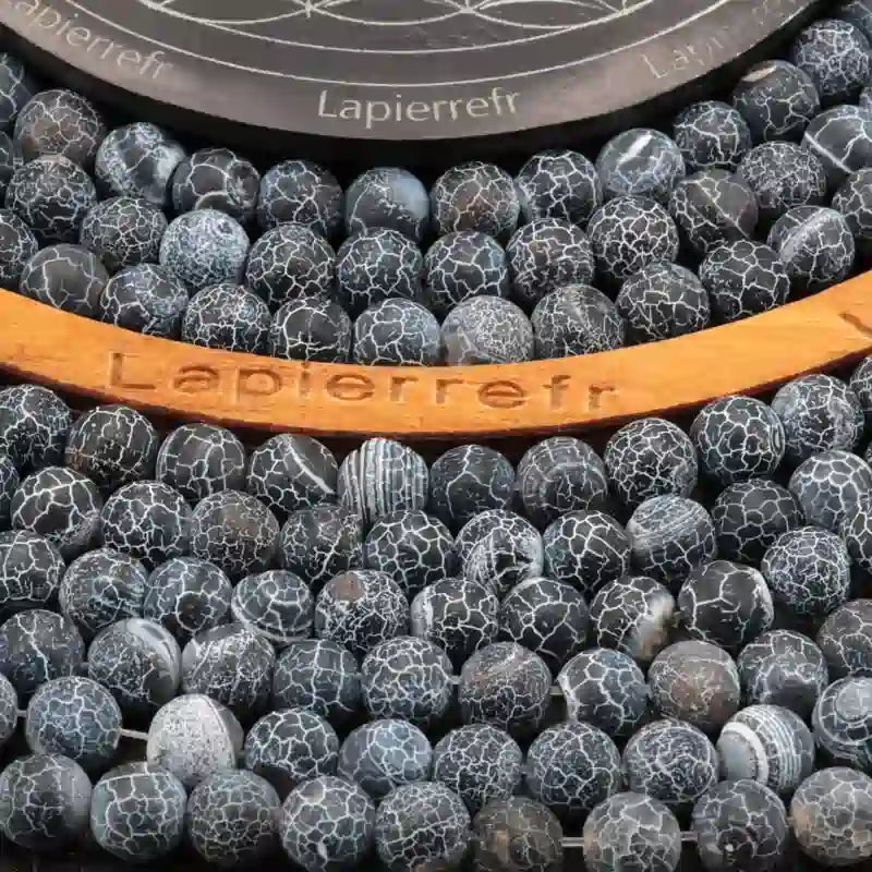 Perles Agate noire craquelée ronde en 4/6/8 mm pour la création de bijoux, Qualité AA+