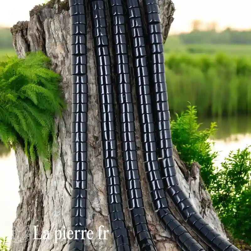 Agate Noire : Perles en pierre naturelle ronde et plate 4mm "Heishi" – Fil de 36cm, idéal pour la création de bijoux