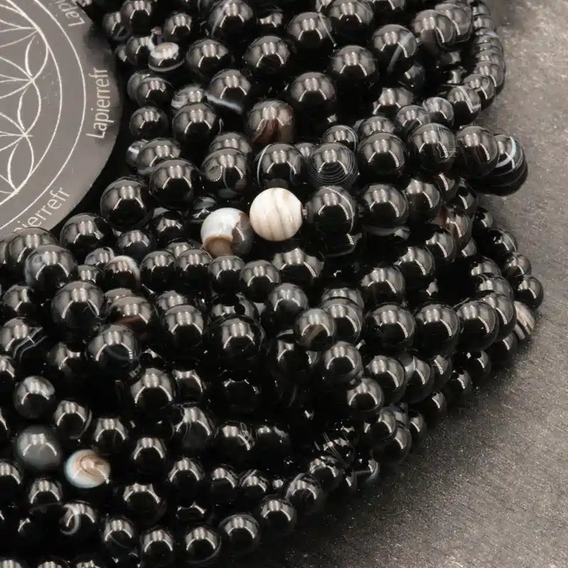 Perles rondes d'Agate Noire en vrac, pierre naturelle noire pour bracelet et collier