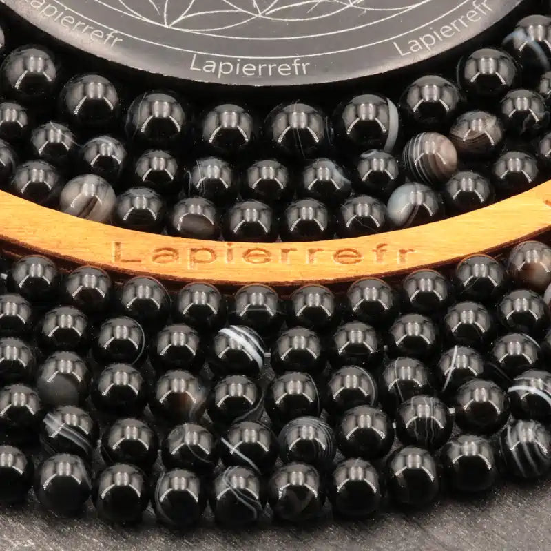 Perles Agate naturelle noire en pierre naturelle ronde 4/6/8/10 mm de Qualité AAA, pour la création de bijoux et lithothérapie