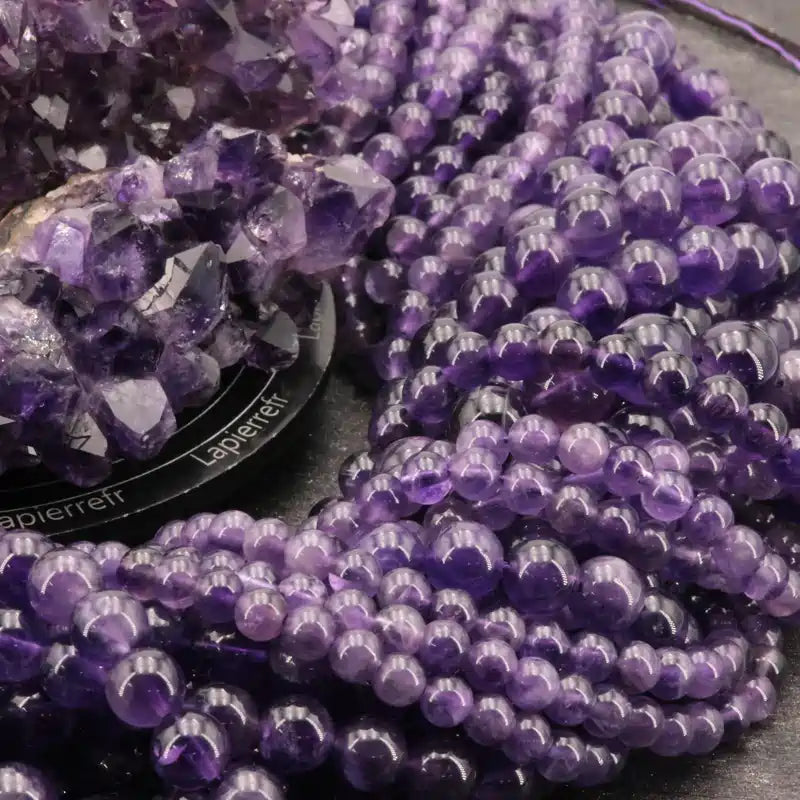 Assortiment de Perles Améthyste (Qualité AA+) naturelles pour création bijoux et lithothérapie (Chakra Couronne).