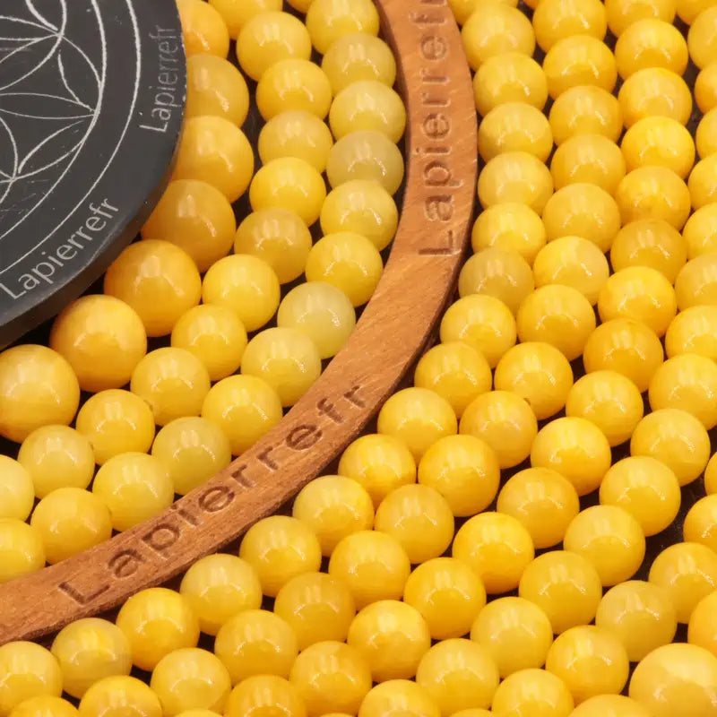 Perle pierre naturelle calcédoine jaune en 4/6/8/10mm pour la fabrication de bijoux et lithothérapie - La Pierre FR