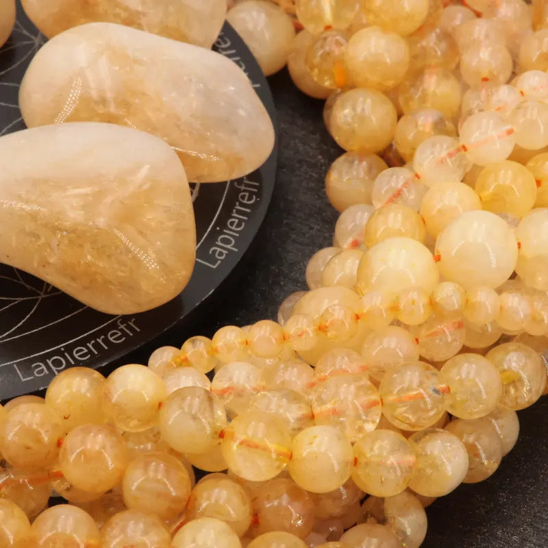Perles rondes de Citrine en vrac, pierre naturelle jaune doré pour bracelet et collier