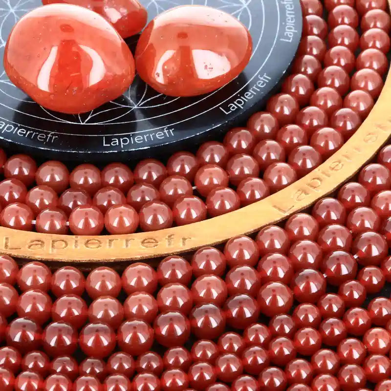 Perles Cornaline d'Uruguay en pierre naturelle ronde 6 ou 8 mm de Qualité AAA, pour la création de bijoux et lithothérapie