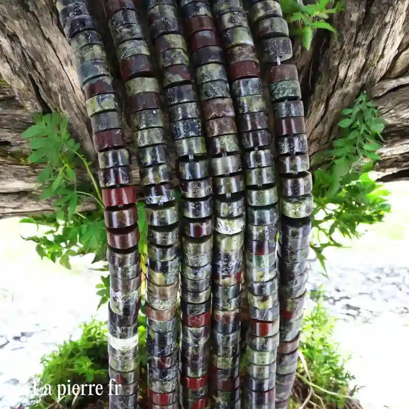 Jaspe Sanguin : Perles Heishi en pierre naturelle 6mm – Fil de 36cm pour la création de bijoux