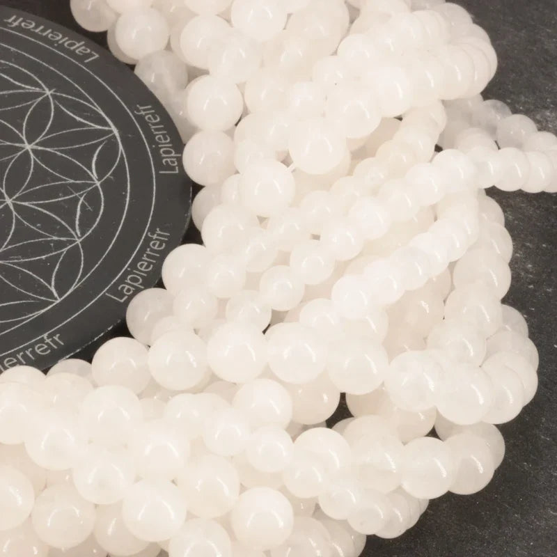 58 Perles Jade blanc en pierre naturelle ronde 6mm ou 8mm de Qualité AAA, pour la création de bijoux et lithothérapie