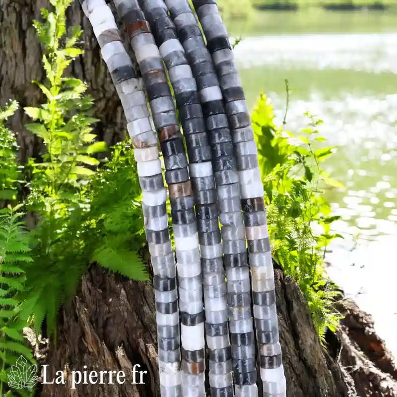 Jade Gris : Perles en pierre naturelle ronde et plate 4mm "Heishi" – Fil de 36cm, idéal pour la création de bijoux