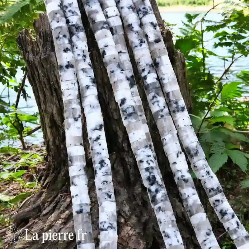 Jaspe Gris : Perles en pierre naturelle ronde et plate 4mm "Heishi" – Fil de 36cm, idéal pour la création de bijoux