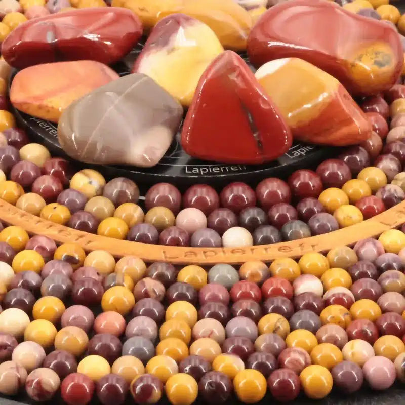 Fil de perles Jaspe Mokaïte naturel, pierre aux motifs terreux pour bijoux de lithothérapie