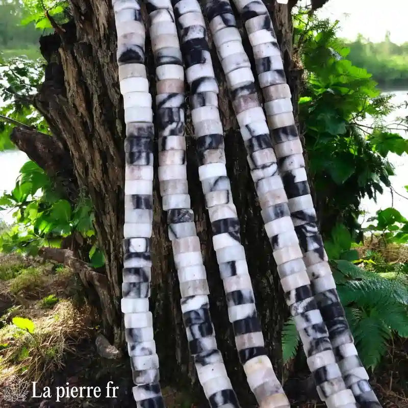 Jaspe Picasso : Perles en pierre naturelle ronde et plate 4mm "Heishi" – Fil de 36cm, idéal pour la création de bijoux