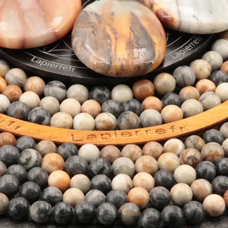 Perles de Jaspe Picasso rondes en 4, 6, 8 et 10 mm, pierre naturelle aux motifs paysagers pour bijoux