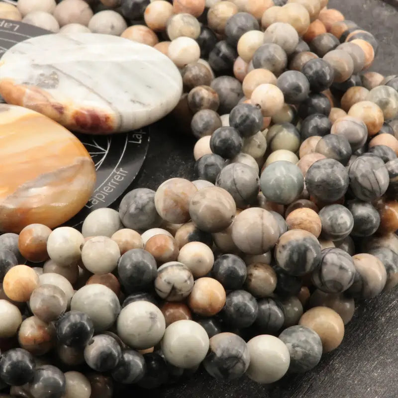 Perles Jaspe Picasso en pierre naturelle ronde 4/6/8/10 mm de Qualité AAA, pour la création de bijoux et lithothérapie
